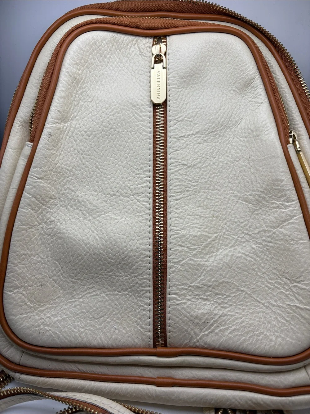 Valentina Cream and Tan Leather Backpack Crossbody